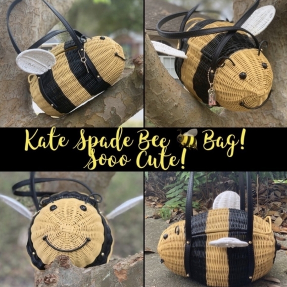 NEW RARE Kate Spade Down the Rabbit Hole Novelty Wicker Bumble Bee Handbag - Picture 5 of 6